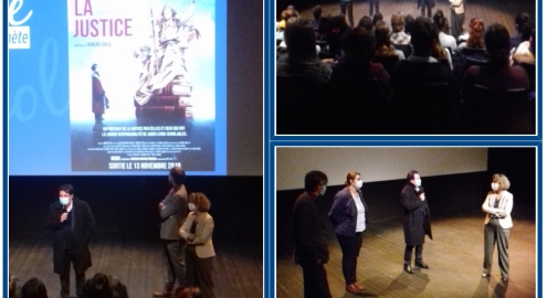 La salle était comble pour la projection de « RENDRE LA JUSTICE », en présence de Madame Picoury, Madame Mahuzier, Me Denis et Robert Salis, le réalisateur du documentaire